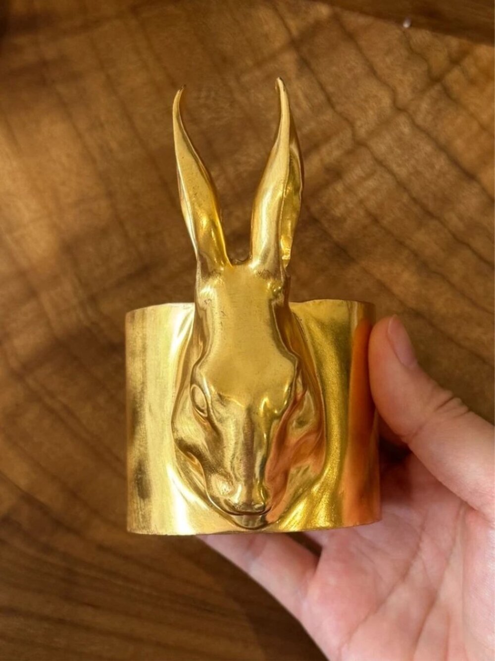Vintage Tommy Mitchell Brass Rabbit Head Cuff Bracelet Gold Tone